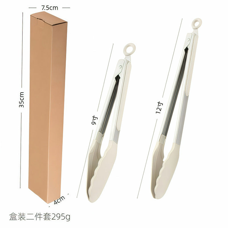 Silicone Clips for Kitchen Non-Stick Pans, Anti-Scalding and High Temperature Resistance, Household Barbecue and Steak Special Set, Stainless Steel Food Clips