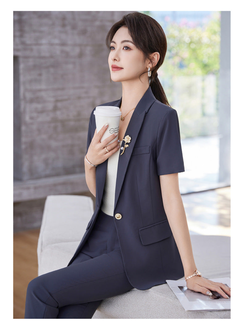White Short-Sleeved Suit Jacket for Women Summer New Style Petite Professional Elegant Suit Suit Hotel Work Clothes Thin