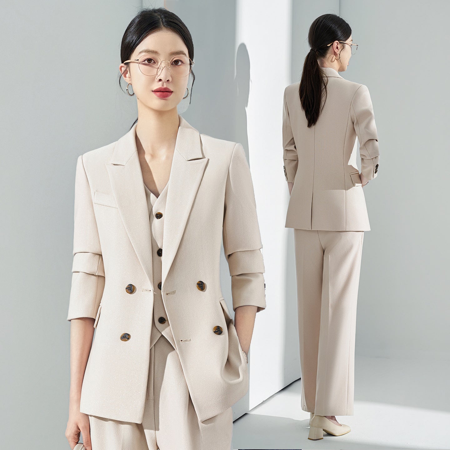 Blue Classy Professional Suit Suit for Women 2025 Spring & Fall New Style Workplace Formal Wear Elegant Work Clothing Three-Piece Suit
