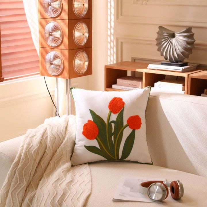 Nordic Towel Embroidered Embroidered Embroidered Pillow Living Room Cream Sofa Cushion Flower Model Room Bay Window Cushion Cover