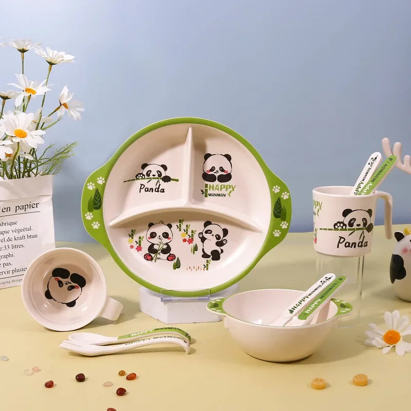 Melamine Bamboo Fiber Baby Dinner Plate, Children's Divided Eating Bowl, Panda Supplementary Food Tableware Set, Safety Certified, in Stock