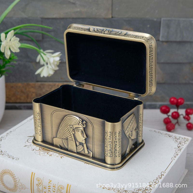 New Metal European Style Pharaoh Jewelry Box Creative High-End Exquisite Egyptian Style Jewelry Necklace Storage Box Wholesale