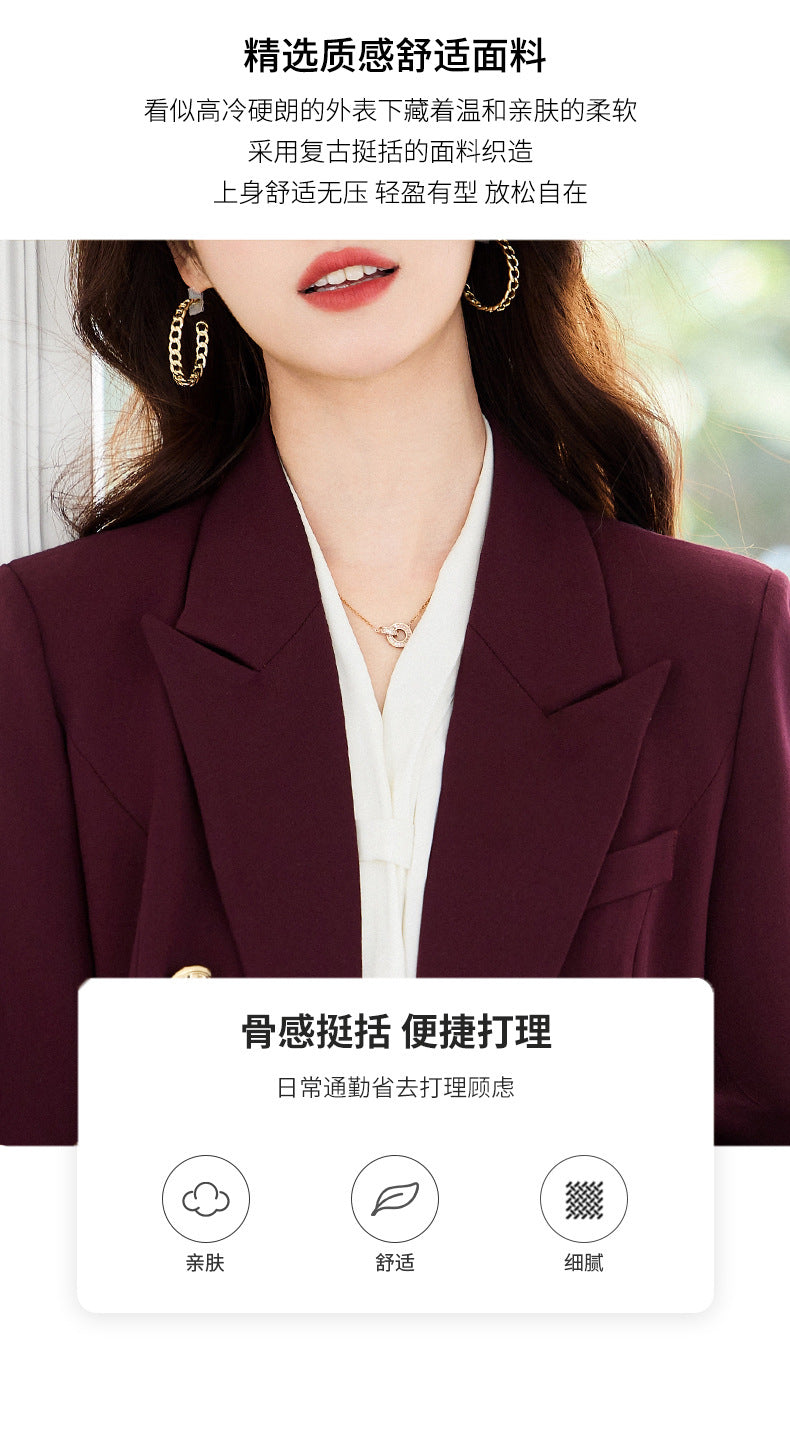 Double-Breasted Suit Set for Women, Autumn and Winter New Style, Korean Fashion, Casual, Professional Attire, Slim Fit, White-Collar Business Long-Sleeve Suit