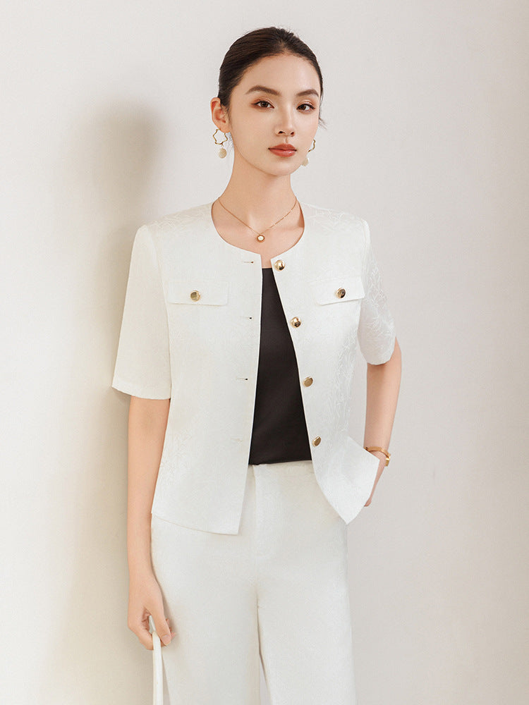 Summer Suit for Women, Thin, High-End, Professional, Fashionable, Short-Sleeved Suit, Wide-Leg Pants Two-Piece Set