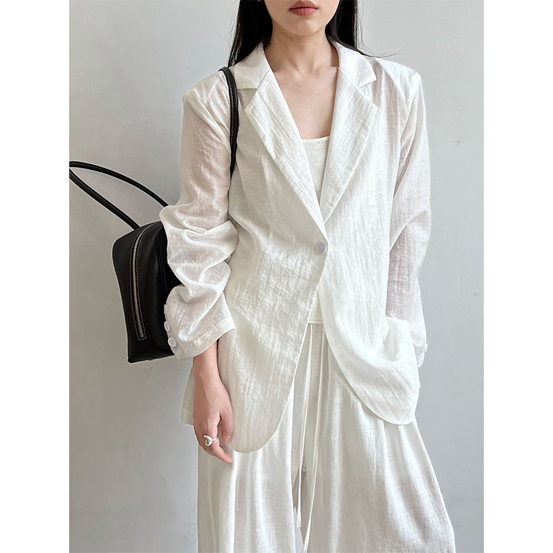 Imitation Linen~Japanese Style Casual One-Button Suit Jacket for Women Summer New Style Light Sun Protection Outer Top 3577