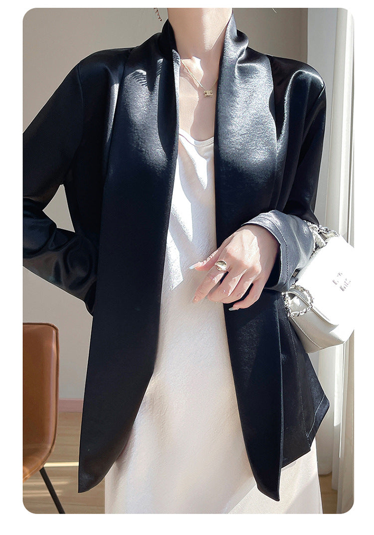 Gilt Satin Fashionable High-end Thin Jacket Spring Summer Autumn Commuter Buckle-free Suit Jacket Women's 2025 New
