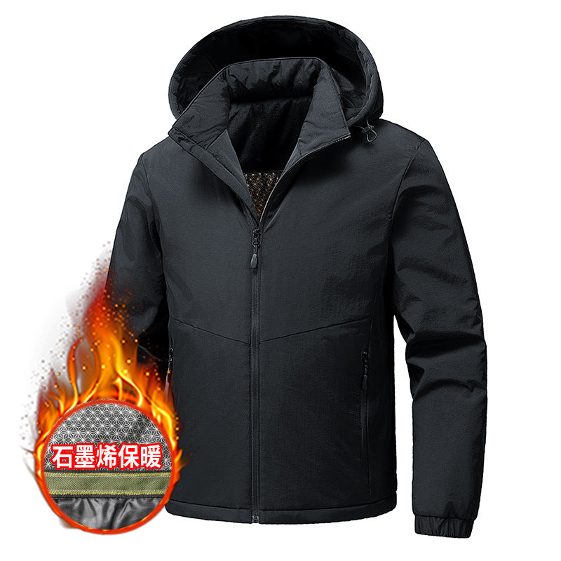 Cross-Border Graphene Cotton Jacket for Men in Autumn and Winter with Detachable Hood, Casual Velvet Thickened Warm Cotton Jacket, Jacket
