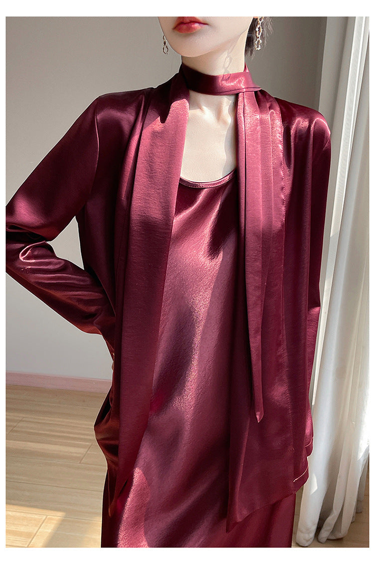 Gilt Satin Fashionable High-end Thin Jacket Spring Summer Autumn Commuter Buckle-free Suit Jacket Women's 2025 New