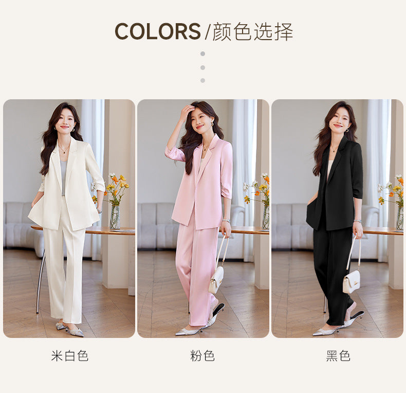 New Chinese-Style Women's Summer Thin Suit for Petite Figures, High-End Professional Attire, Acetate-Like Blazer