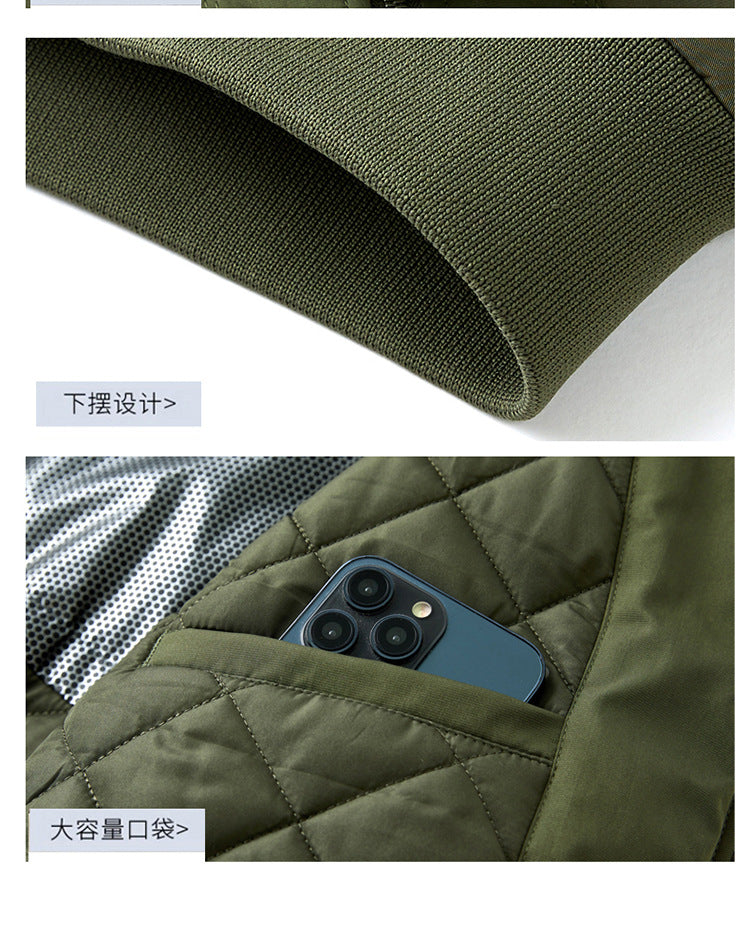 Autumn and Winter New Quilted Jacket Men's Casual Retro Versatile Baseball Uniform American Workwear Thickeneded Warm Cotton Jacket