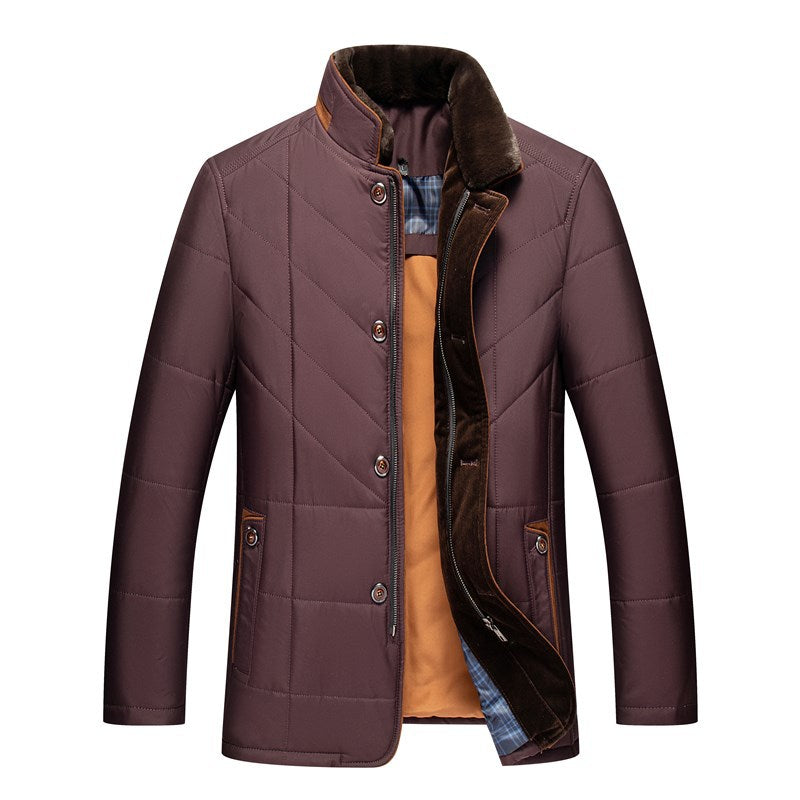 Cross-border 2024 winter father's warm casual cotton-padded jacket stand collar thickened middle-aged and elderly fashion cotton-padded casual coat