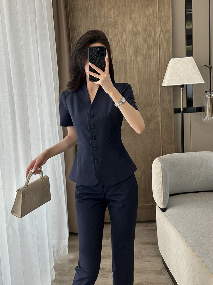Short-Sleeved Suit Women's Summer Thin Business Attire Jewelry Store Gold Store Sales Workwear Hotel Front Desk Workwear