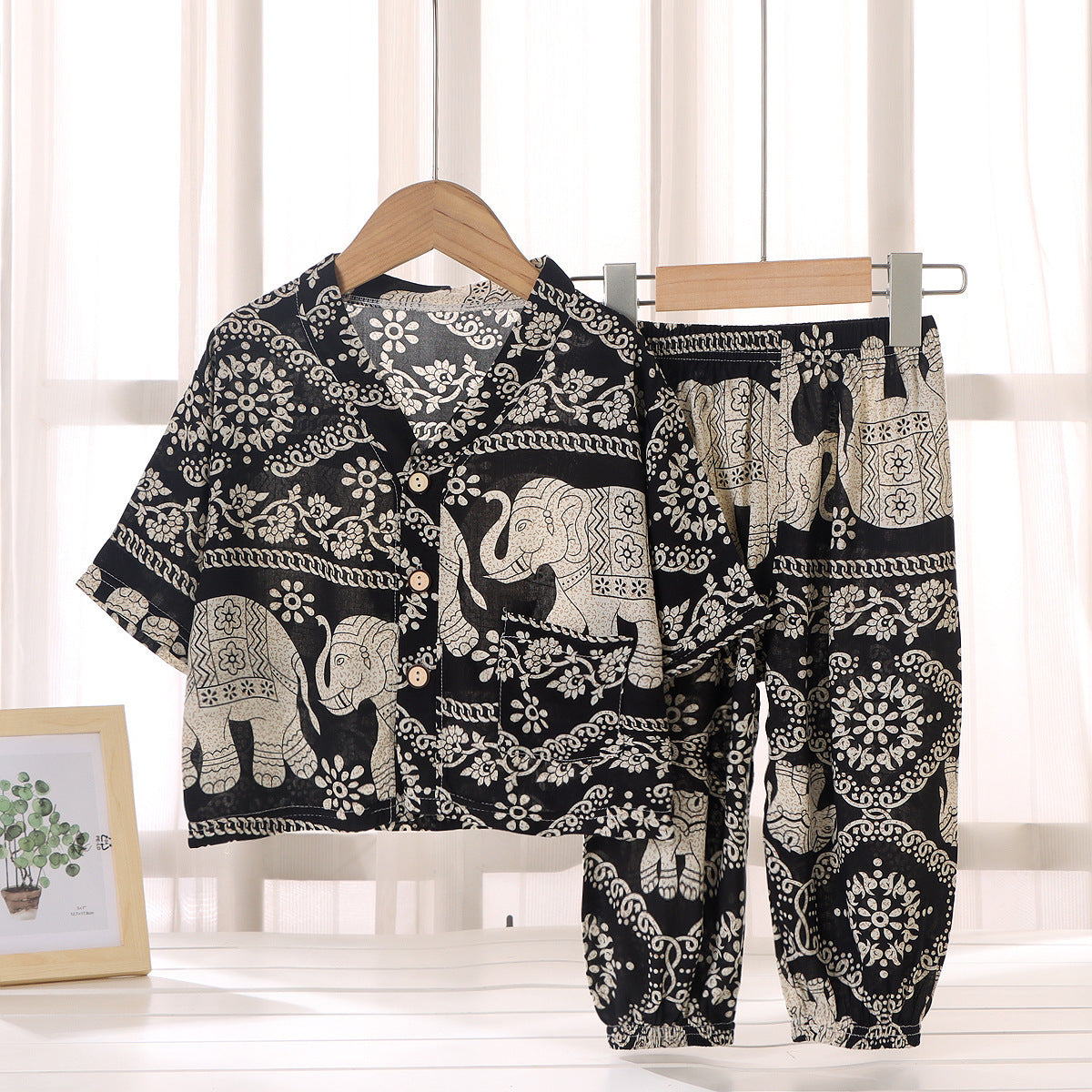 Children's Home Clothes Cotton Silk Suit Summer Boys and Girls Pajamas Artificial Cotton Two-Piece Set Cotton Silk Air-Conditioned Clothes Kidsren's Clothing