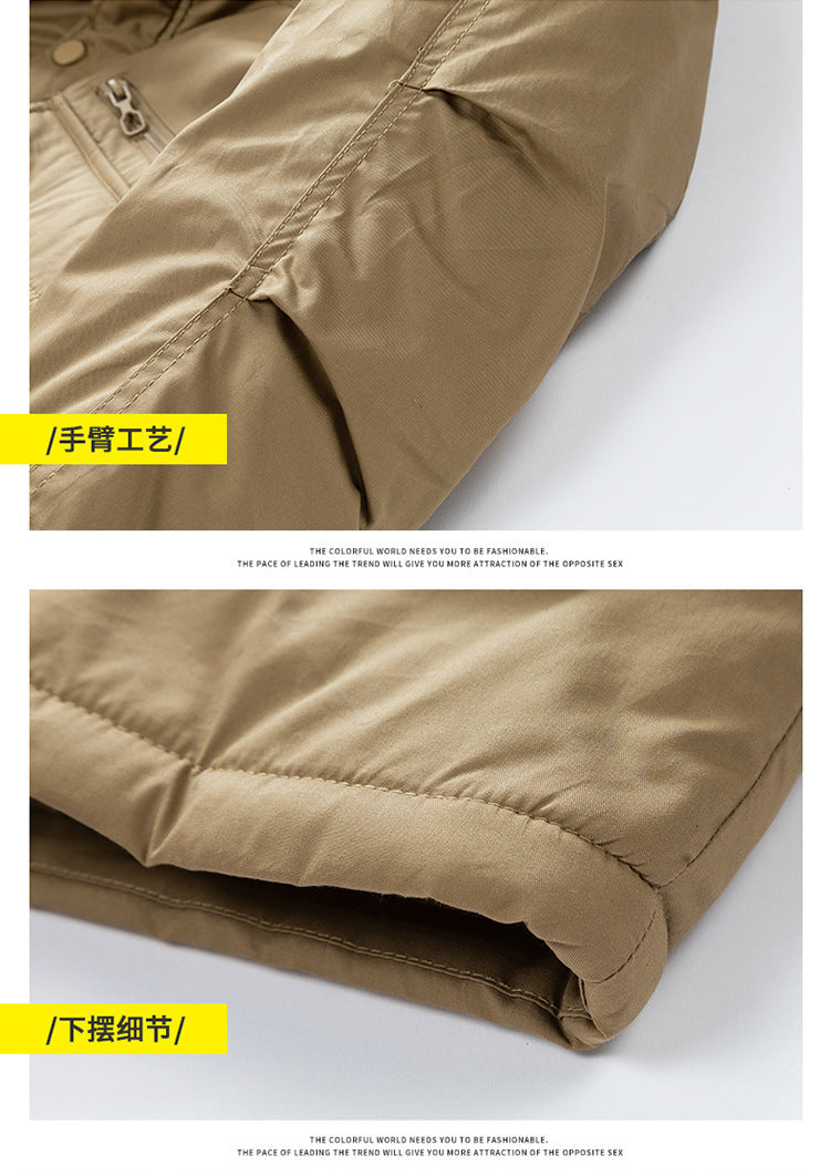 Autumn and winter new men's windbreaker Korean slim fit mid-length thick hooded coat plus size casual men's trendy