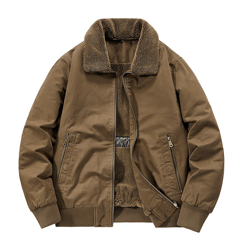 Pure Cotton Autumn and Winter Workwear Lamb Velvet Jacket Middle-Aged and Elderly Men's Jacket Flight Suit Winter Thickeneded Velvet Cotton Jacket