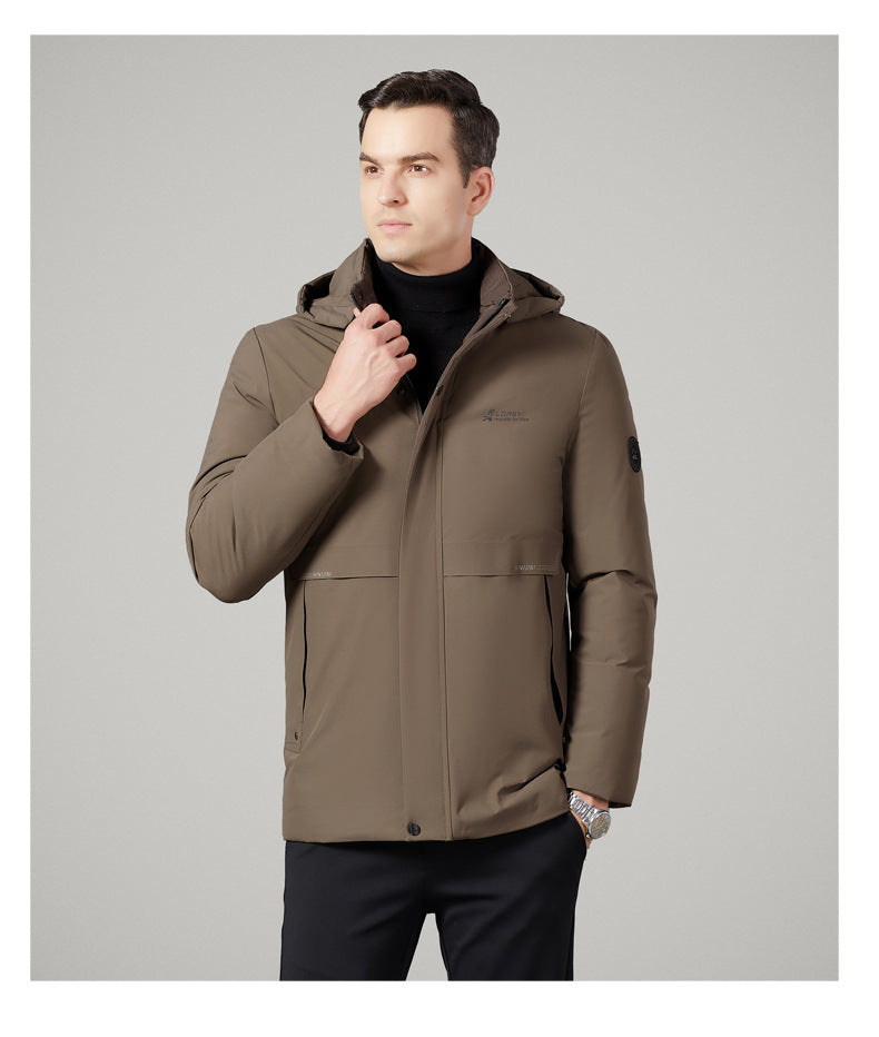 Authentic Men's Cotton Coat for Autumn and Winter, New Trendy Business Casual Loose Hooded Cotton Jacket, Thickened and Warm