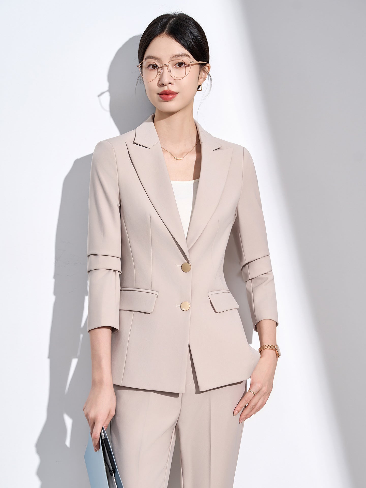 Cross-Border Beige Suit Set for Women, New Versatile Fashion High-End Professional Attire for Petite Figures, Formal Occasion Blazer