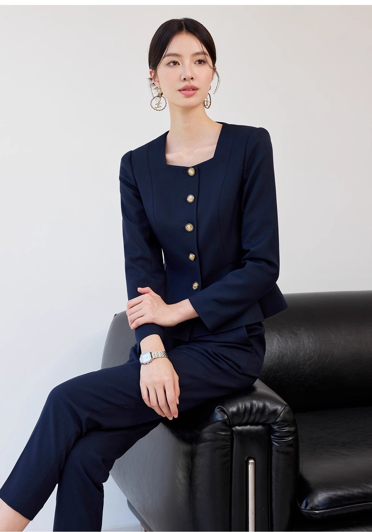Aishangchen's High-End Navy Blue Suit Is Elegant and Versatile, Hotel Manager's Front Desk Formal Occasion Professional Wear