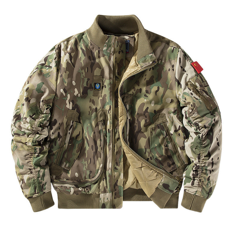 Baseball Collar fleece-lined Thickened Autumn and Winter Air Force Aviator Single Jacket Men's Baseball Suit Short Tactical Collar Jacket Men's