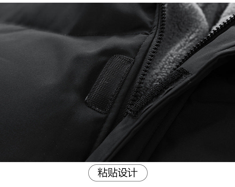 2025 Winter New Cross-Border Men's Cotton Jacket, Faux Two-Piece Solid Color Design with Fleece Lining and Thickened Polar Fleece Cotton Coat