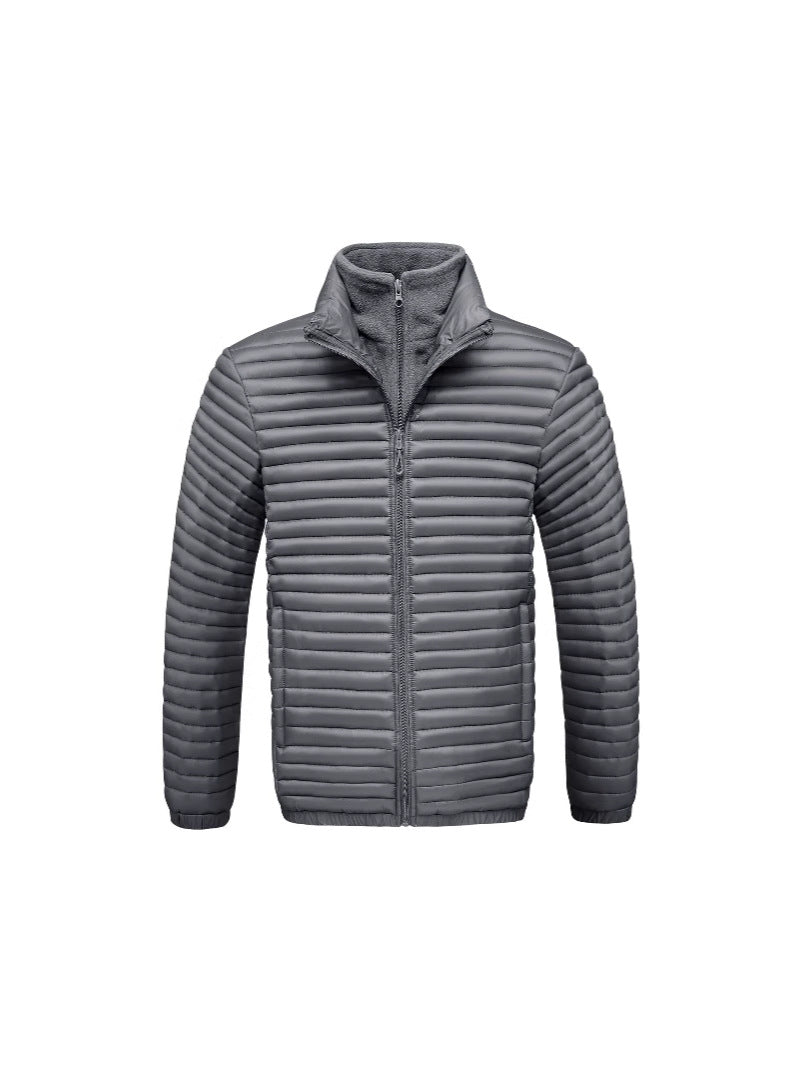 Cross-Border Trade 2025 Men's Stand-Up Collar Cotton Jacket in Various Colors, Faux Two-Piece Ribbed Cotton Coat, Men's Long-Sleeve Thickened Jacket