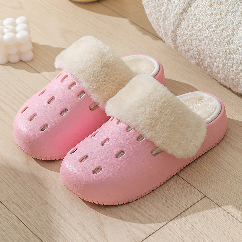 Plush Croc Shoes Women's Winter 2025 New Outerwear Fashion Internet Celebrity Couple Thick-Soled Removable Cotton Slippers for Men