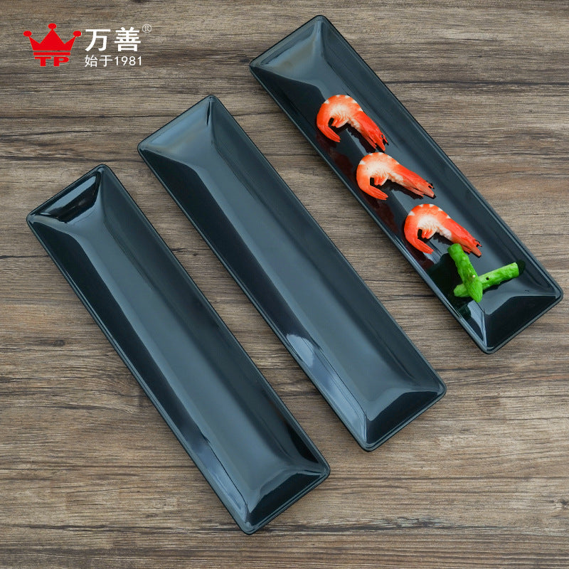 Black Melamine Imitation Porcelain Customizable Rectangular Glossy Commercial Barbecue Sushi Hot Pot Restaurant Long Plate Sushi Plate