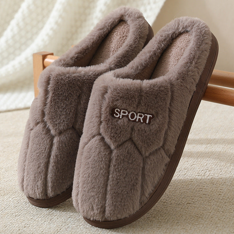Embroidered letter cotton slippers thick bottom home women's indoor home winter thickened warm plush slippers wholesale