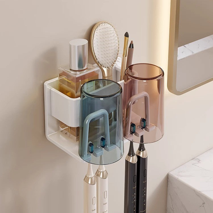 Toothbrush Storage Rack Non-Punch Brush Cup Mouthwash Cup Rack Wall-Mounted Bathroom Household Toothware Hanger