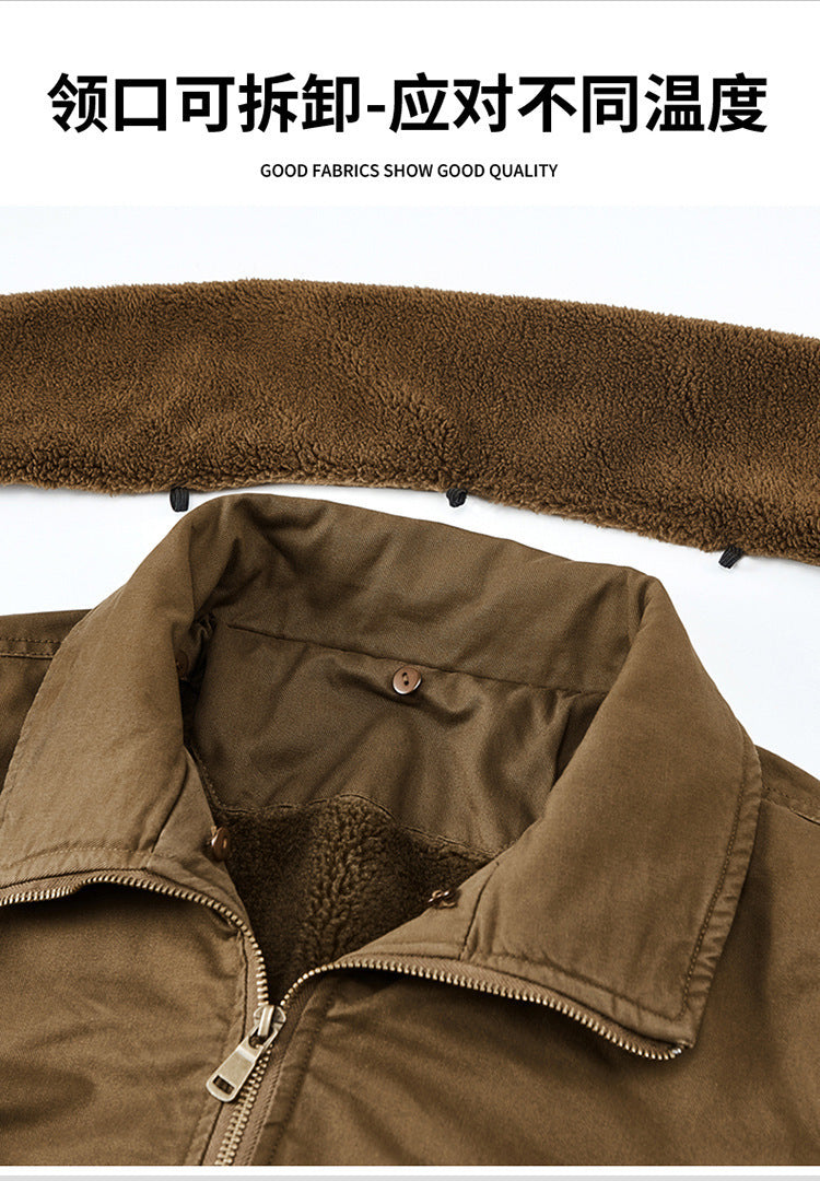 2025 New Winter Men's Workwear Large Size Imitation Wool Velvet Cotton Jacket Men's Warm Cotton Clothing Winter Cotton Clothing 7958