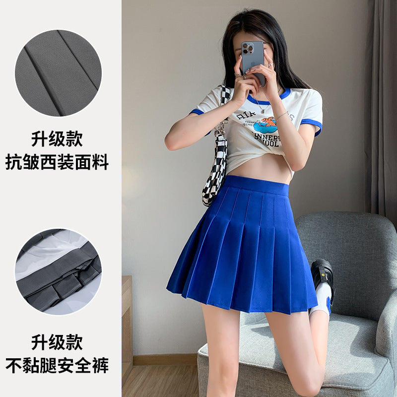Pleated Skirt Women's Summer Jk Skirt Slimming Look New Plaid Skirt High Waist Korean Style Black A-Line Skirt Large Size Short Skirt