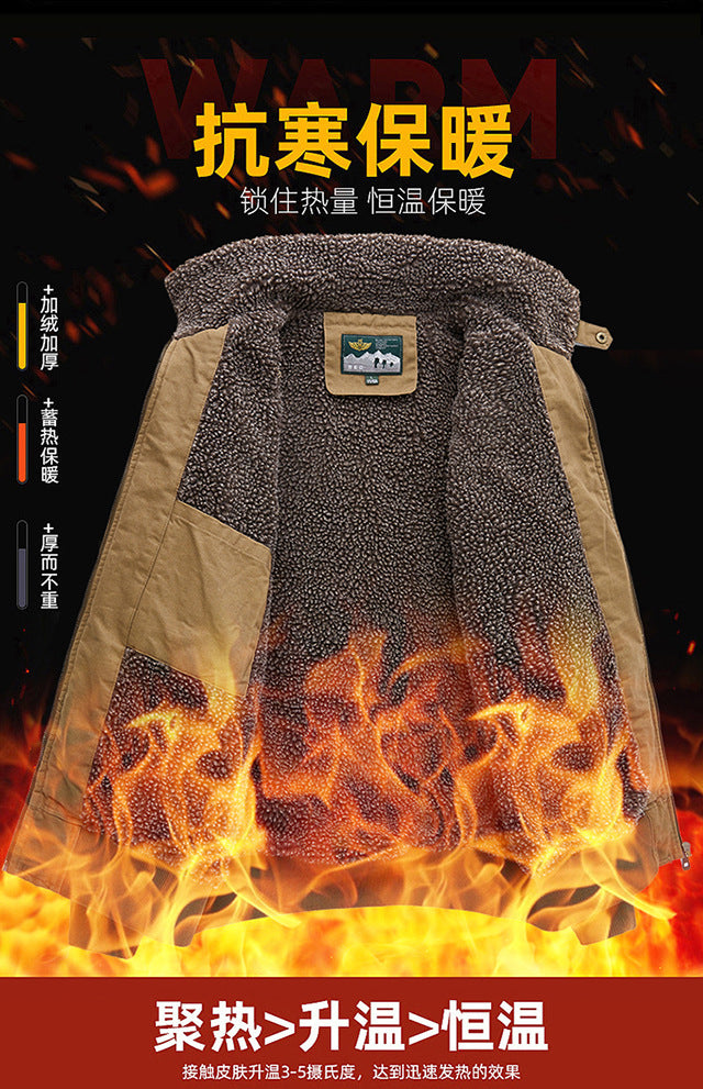 Winter Men's Lapel Pure Cotton American Casual Work Coat Lamb Fleece Coat Maillard Autumn and Winter Cotton Coat 8218