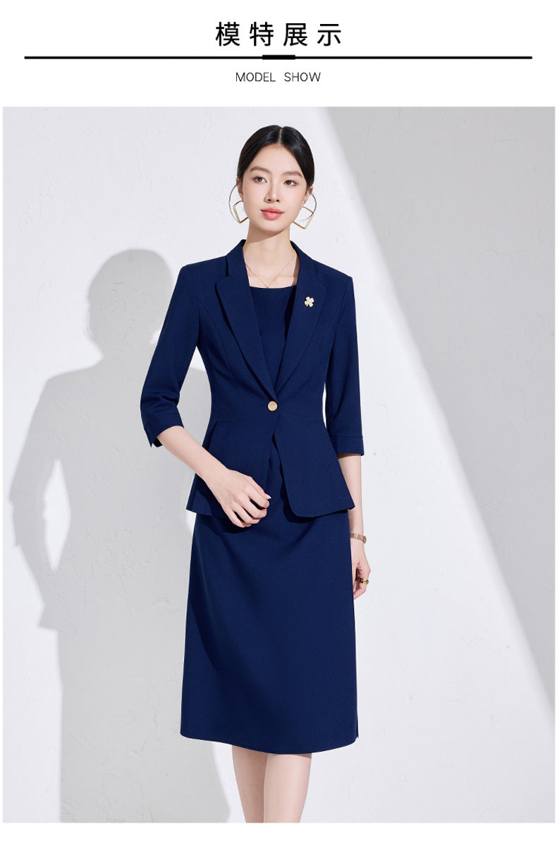 Pink High-End Three-Quarter Sleeve Blazer Women's Pants Dress Business Attire Two-Piece Suit High-End Elegant Trendy