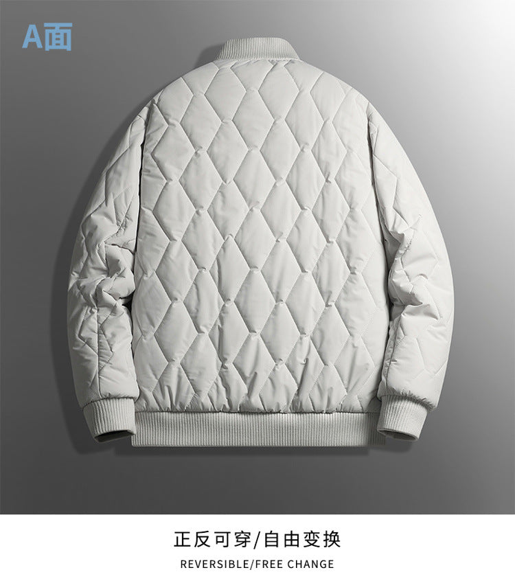 Double-sided stand collar cotton-padded jacket jacket men's winter fleece-lined thickened cotton-padded jacket fashion brand relaxed-fit warm bread suit for lovers