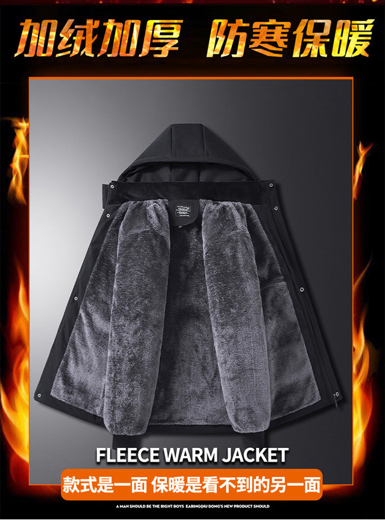 Winter Grandpa Cotton-Padded Jacket for Middle-Aged and Elderly Men, Thick Fleece-Lined Hooded Warm Coat, Middle-Aged and Elderly Dad's Cotton-Padded Jacket