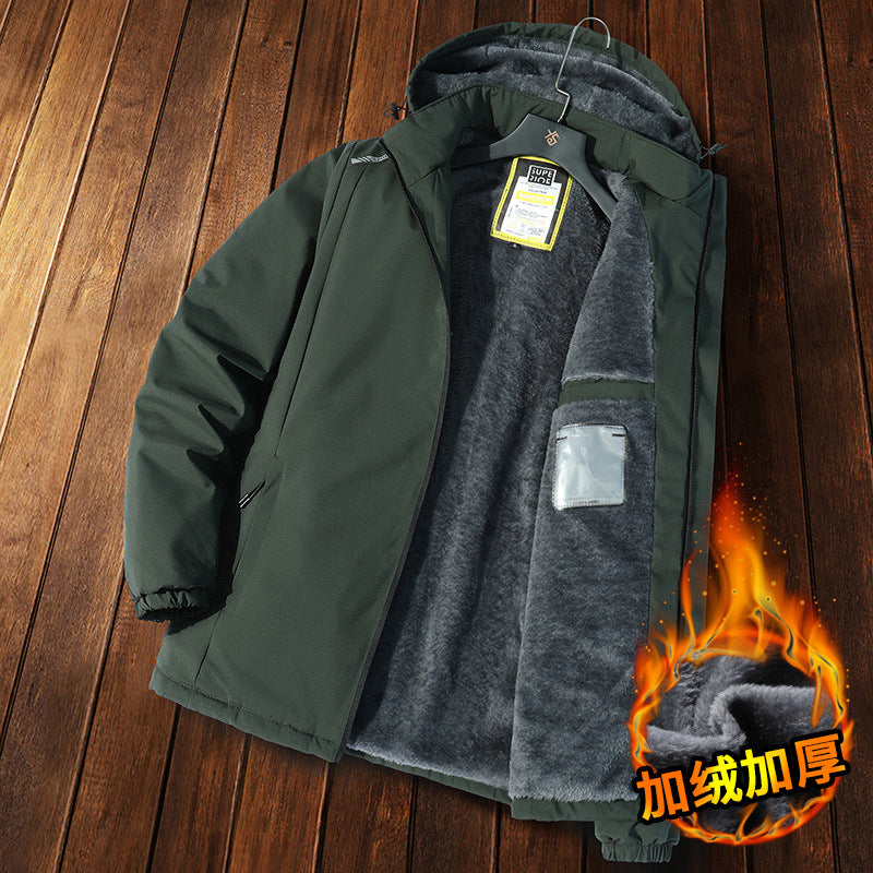 Winter Windproof Jacket Men's Hooded Cotton Work Jacket Cotton Coat Fleece-Lined Thickeneded Warm Autumn and Winter Men's Jacket