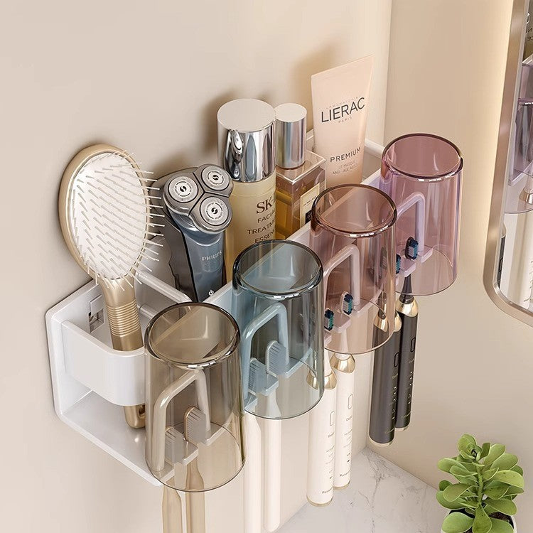 Toothbrush Storage Rack Non-Punch Brush Cup Mouthwash Cup Rack Wall-Mounted Bathroom Household Toothware Hanger