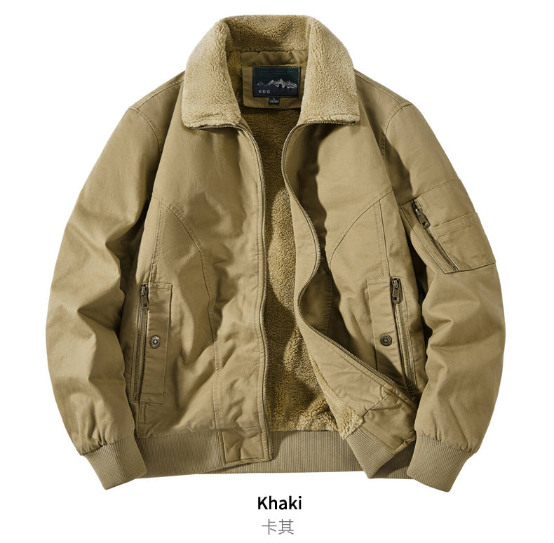 Factory Direct Sales Winter Velvet Men's Cotton-Padded Workwear Cotton-Padded Jacket Pilot Cotton-Padded Jacket 68C16