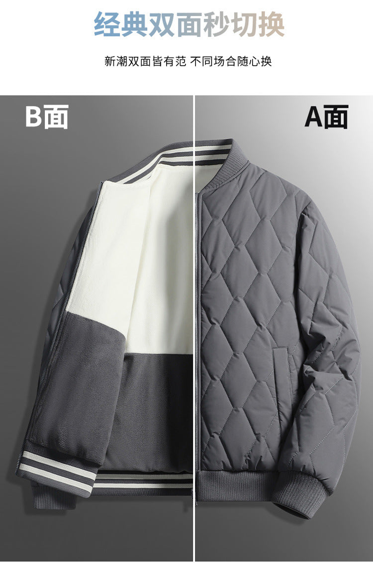 Double-sided stand collar cotton-padded jacket jacket men's winter fleece-lined thickened cotton-padded jacket fashion brand relaxed-fit warm bread suit for lovers