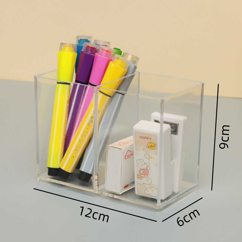 Multi-Grid Pen Holder Storage Box Makeup Brush Storage Tube Nordic Style Student Desktop Transparent Simple Style Solid Color Pen Holder