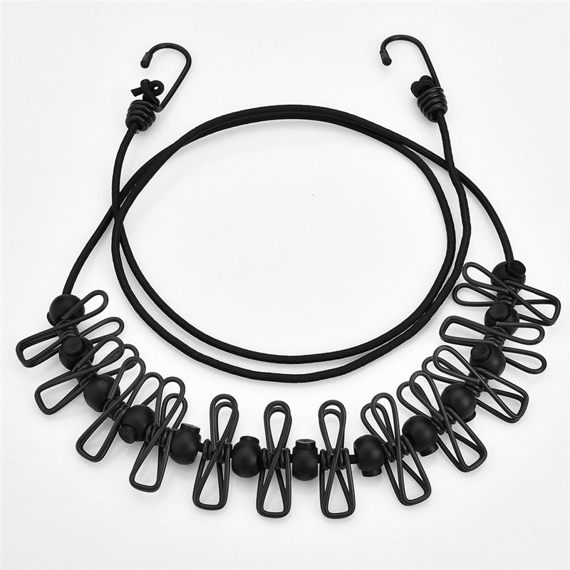 Creative Outdoor Elastic Windproof Clothesline with Positioning Buckle Korean Style Clothesline with Windproof Clip 12 Clips