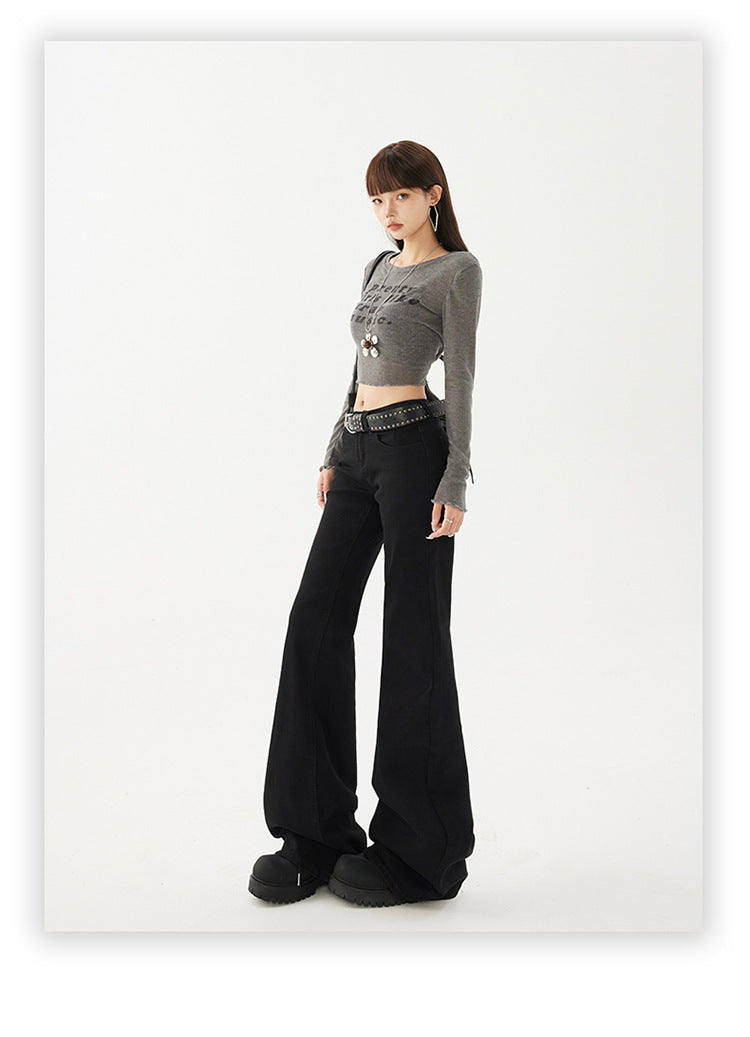 Yc&2-Color American Retro Low-Waist Sexy Flared Pants for Autumn and Winter Micro-Elastic Versatile Slimming Look Jeans for Women