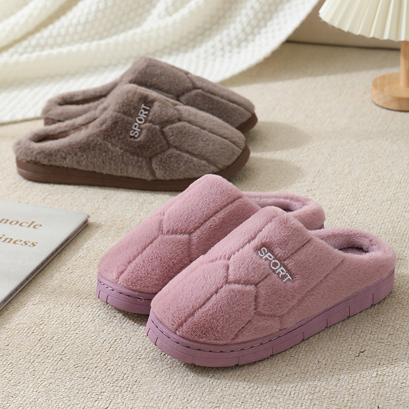 Embroidered letter cotton slippers thick bottom home women's indoor home winter thickened warm plush slippers wholesale