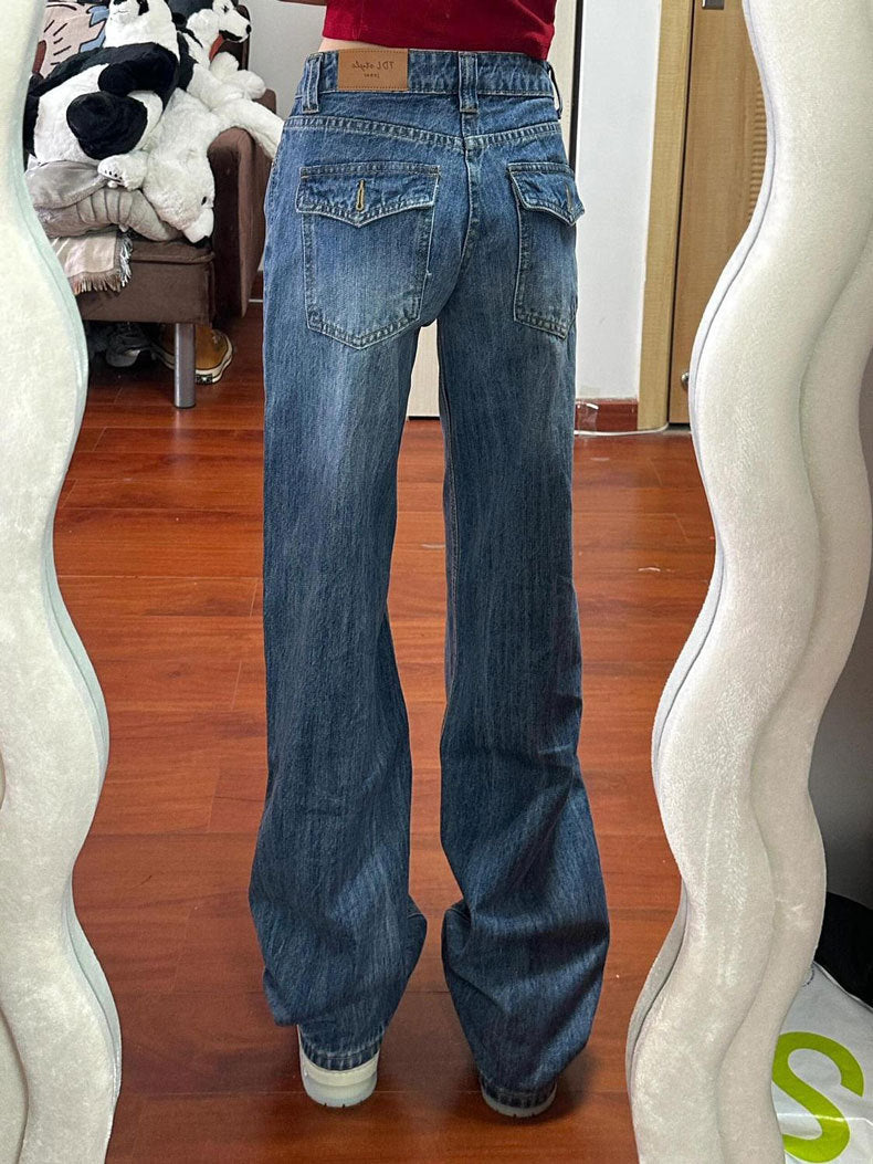 High-Waisted Loose Straight-Leg Jeans for Women, Autumn New Blue Petite Slim-Fit Narrow Wide-Leg Pants
