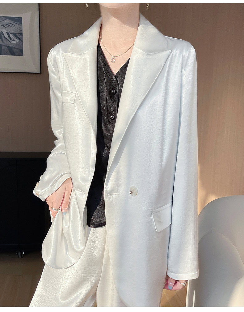 Light Luxury French Style Slimming Women's Coat Belt Satin Suit Women's Loose Elegant Glossy Casual Suit