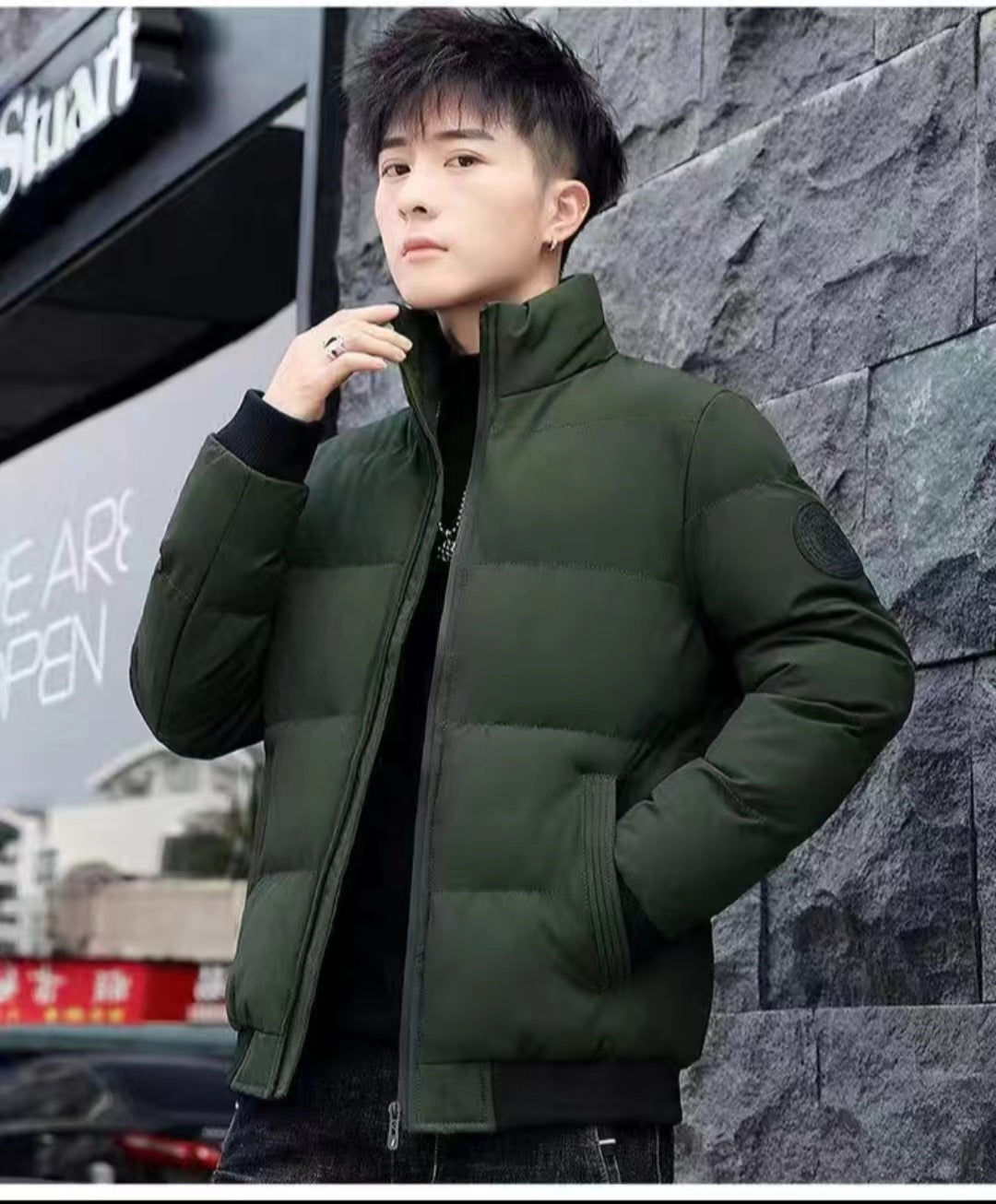 Winter Men's Stand-Up Collar Cotton Outwear, Thickeneded Warm Cotton Outwear, Korean Style Casual Cotton Outwear, Cross-Border Hot Sale Spot Batch