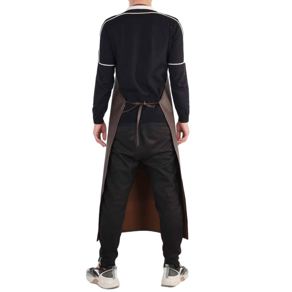 Leather Waterproof Apron Oil-proof Kitchen Neck PU Household Adult Barbecue Leather Bib for Men and Women Lengthened Thickened Bib