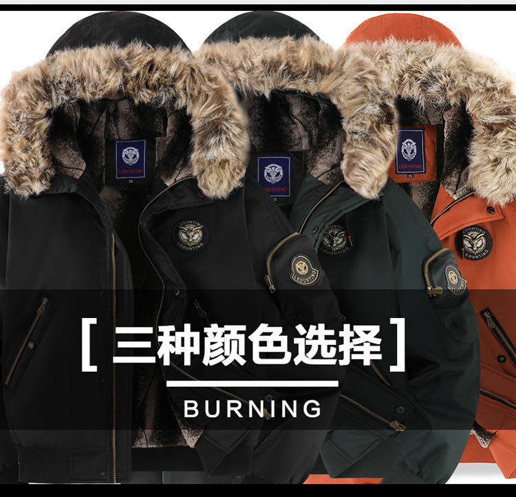 New Winter Fleece-Lined Thick Casual Men's Cotton Jacket, Warm Trendy Coat with Hood, Loose Fit, Plus Size Cotton Clothing