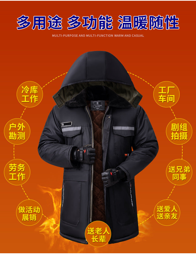 Winter Cold-Proof Cotton Coat, Labor Protection Cotton Jacket, Fleece-Lined and Thickeneded Construction Site Cold Storage Cotton Jacket, Thickeneded Warm Work Clothes, Cotton Jacket