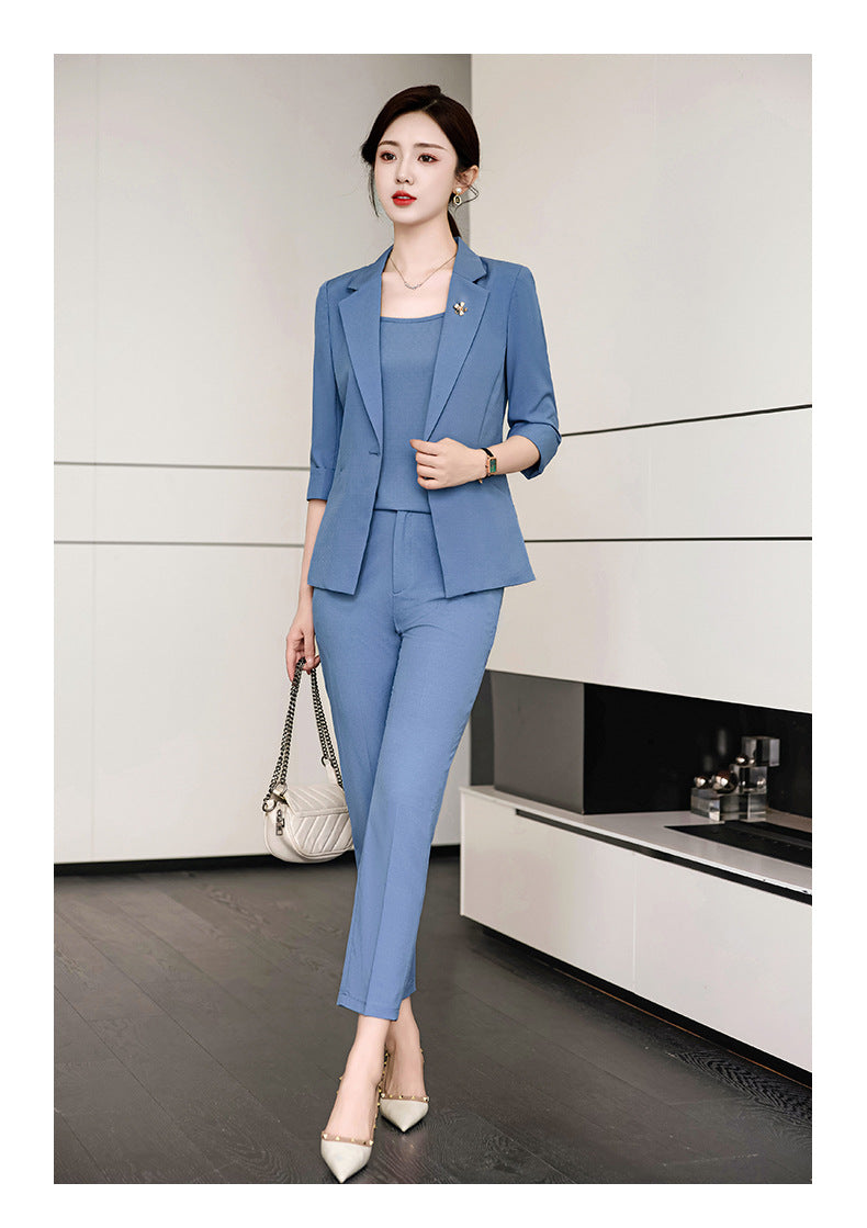 Pink Mid-Sleeve Suit for Women 2025 New Summer Thin Business Attire Elegant Beauty Salon Front Desk Work Clothes